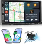 Automagnetola Nhopeew 2 din automobilinis radijas su belaidžiu carplay ir android car - 7 colių 2 din raio palaiko eq fm vairo valdymą, 16 vartotojo sąsajų, aux sd dvigubus usb prievadus + atbulinės eigos kamera