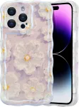 Eyzutak telefono dėklas, skirtas iphone 12 pro max, gėlėtas aliejinis paveikslas, banguota rėmo forma, mink&scaron;tas tpu, itin plonas, madingas, patvarus, smūgiams atsparus apsauginis dėklas su lazerine gėle, violetinis