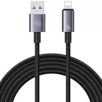 USAMS USB laidas į &bdquo;Lightning&ldquo; 2.4A 2m greito įkrovimo, plienas/juodas SJ669USB01 (US-SJ669)