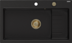 Granitinė virtuvinė plautuvė Mexen Omar su sifonu, Juodas+Gold, 800 x 480 mm
