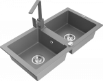 Granitinė virtuvinė plautuvė Mexen Mario su mai&scaron;ytuvu ir sifonu, Pilkas