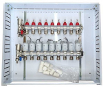 Hismart Grindinio &scaron;ildymo kolektorius 9 kontūrų su terminėmis pavaromis NC AC230V ir debitomačiais