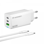 Wozinsky GaN 65W Charger su 2xUSB-C USB Ports su 65W CC kabelis - baltos spalvos