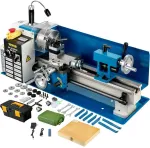 Mini metalo tekinimo staklės, 550 W kintamo greičio metalo tekinimo staklės metalo tekinimui, gręžimui ir sriegimui, precizinės mini tekinimo staklės su įrankių dėže
