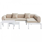 Lauko baldų komplektas Beliani L formos sodo kampinė sofa su staliuku 5 asmenims RASIGLIA kairinė smėlio spalvos metalinė
