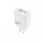 Telforceone Maxlife MXTC-09-65ACC GaN PD QC charger 2x USB-C 1x USB 65W baltas
