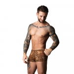 Male Power Pouch Short & Juodas Silicone Ring Set - Brown Leopard, M