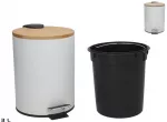 &Scaron;iuk&scaron;liadėžė su bambuko dangčiu ir pedalu, 3 l, balta, 21.00 x 17.00 x 23.00, BATH&GO
