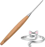 Nėrimo vą&scaron;elių rinkinys, 3,0 mm nėrimo vą&scaron;eliai su pintais žiedais katės ausų forma, nėrimo vą&scaron;eliai pradedantiesiems su buko medienos rankena ir lygiu vą&scaron;elio galu, lengvi nėrimo vą&scaron;eliai sergantiems artritu