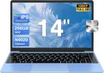 Notebook 14 colių Win 11 Celeron N4020 ne&scaron;iojamas kompiuteris 256gb Ssd palaiko 1tb Ssd i&scaron;plėtimą, pilnas metalinis korpusas, 1080p, Bt 4.2, Mini Hdmi ir belaidė pelė, klaviatūros plėvelė - mėlynas