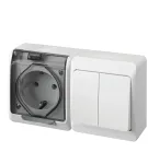 Elektro Plast SOCKET+2G.SWITCH HERMES IP44 Baltas/Pilkas