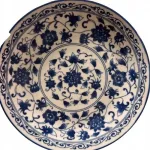 Keraminė lėk&scaron;tė, plok&scaron;čia, apie 22,7 cm, balta/mėlyna