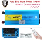 Cantonape įtampos keitiklis 12 V į 230 V 2000 W grynos sinusinės bangos inverteris su dviem kintamosios srovės lizdais ir lcd ekranu bei nuotolinio valdymo pulteliu automobiliui, nameliui ant ratų, valčiai, stovyklavimui, kelionėms