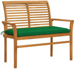 Sodo suoliukas su žalia pagalvėle, 112cm, tikmedžio masyvas