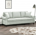Trivietė sofa su pagalvėlėmis, &scaron;viesiai pilka, 180cm, aksomas