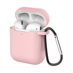 Hurtel dėklas skirtas AirPods 2 / AirPods 1 silicone soft dėklas skirtas headphones + keychain carabiner pendant rožinės spalvos (case D)