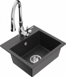 Granitinė virtuvinė plautuvė Mexen Milo su mai&scaron;ytuvu ir sifonu, Juodas granite+Chrome