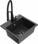 Granitinė virtuvinė plautuvė Mexen Milo su mai&scaron;ytuvu ir sifonu, Juodas granite+Juodas