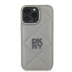 DKNY PU Leather Quilted Stack Logo Apple iPhone 16 Pro Max dėklas telefonui pilkos spalvos