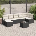 Lauko baldų komplektas Sofos komplektas 8 vnt. Juoda poliratanas