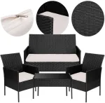 Lauko baldų komplektas Technoratano sodo baldų komplektas, juodas ir smėlio, su pagalvėlėmis, dviguba sofa, foteliai ir stalas, lauko valgomojo komplektas, terasos baldai