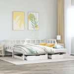 Lova su i&scaron;traukiama dalimi/stalčiais be čiužinio balta 80x200cm