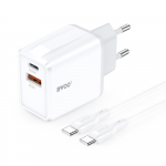 Telforceone BWOO sieninis įkroviklis CDA182 QC 38W 1x USB-A + 1x USB-C su USB-C laidu 1 m juodas