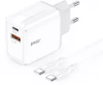 BWOO sieninis įkroviklis CDA182 QC 38W 1x USB-A + 1x USB-C su USB-C laidu 1 m juodas