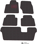 Eko odos kilimėliai QuiltyMats MITSUBISHI PAJERO 2006-2013m. (5 durų, 7v., I, II ir III eilės) (Juoda / raudonos siūlės)