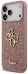 Guess PU fiksuotas blizgus 4G metalo logotipo telefonų dėklas iPhone 17 Pro Max rožinis