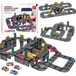 Jokomisiada Magnetic blocks CAR TRACK 168 pieces + 4 cars and road signs ZA6446