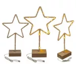 Hobilt Pastatoma metalinė Kalėdų žvaigždė su LED ir mediniu padu, 35 cm