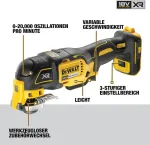 Dewalt 18 v osciliuojantis akumuliatorinis daugiafunkcis įrankis dcs356nt (bazinis modelis), be&scaron;epetėlinis, su gylio ir &scaron;oniniu ribotuvu, led lempute, su tstak dėže ii, be akumuliatoriaus ir įkroviklio, juodas/geltonas