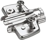 Hettich Direct kryžminė montavimo plok&scaron;telė su tiesioginiu auk&scaron;čio reguliavimu, nikeliuota, skylių eilė 37 x 32 mm, su orientaciniais kai&scaron;čiais ir specialiais varžtais (skirta gręžinio skersmeniui 5 x 7,5 mm), atstumas 0,0 mm prekė _ 9075065