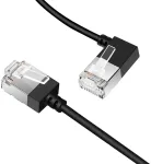 Dutevolns plonas cat 6 ethernet kabelis 90&deg; kampu į kairę 0.5 m, itin plonas rj45 lan kabelis gigabitinis, skirtas mac, pc, mar&scaron;rutizatoriui, ps4/5, (juodas)