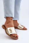 Zazoo Eleganti&scaron;kos auksinės moteri&scaron;kos odinės &scaron;lepetės