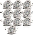 Led įleidžiamas prožektorius, pasukamas, rinkinį sudaro: 10 x 5 W Gu10 Ip23 led įleidžiamas lubinis prožektorius, įleidžiami prožektoriai 230 V &scaron;iltai balta metalo matinio nikelio spalvos, 10 vnt.