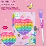 Pop dienora&scaron;tis mergaitėms su užraktu ir nematoma dvigubo galo ra&scaron;ikliu, 19 x 13.5 cm, 80 linijuotų lapų, loving heart pop fidget dienora&scaron;tis vaikams, slaptas užra&scaron;ų knygelės ir ra&scaron;iklio rinkinys, dovanos mergaitėms