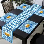 Oktoberfest stalo takelių ir padėkliukų rinkinys, 1 stalo takelis 180 x 30 cm ir 4 padėkliukai 45 x 30 cm, poliesterinis skalbiamas Oktoberfest stalo dekoravimas Oktoberfest vakarėliui, Bavari&scaron;ka dekoracija (mėlynas alus)