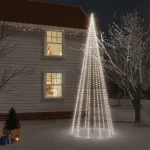 Kalėdų eglutė su kuoliuku, 500cm, 732 &scaron;altos baltos spalvos LED