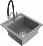 Granitinė virtuvinė plautuvė Mexen Vito su mai&scaron;ytuvu ir sifonu, Pilkas+Juodas/Chrome