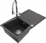 Granitinė virtuvinė plautuvė Mexen Cesar su mai&scaron;ytuvu ir sifonu, Juodas granite+Chrome