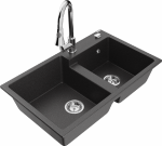 Granitinė virtuvinė plautuvė Mexen Tomas su mai&scaron;ytuvu ir sifonu, Juodas granite+Chrome