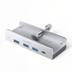 Orico MH4PC Hub Clamp Montuojamas USB-C / 3x USB-A 3.0 + 1x USB-C 3.0 - sidabro spalvos