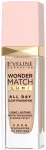 Eveline Cosmetics Wonder Match Lumi All Day Glow ilgai i&scaron;liekantis &scaron;viečiantis makiažo pagrindas 20 Nude 30ml