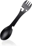 &Scaron;auk&scaron;tas-&scaron;akutė Spork Outdoor, 5 viename, ne&scaron;iojamas daugiafunkcinis &scaron;auk&scaron;tas-&scaron;akutė, butelių atidarytuvas, pjūklo formos pjaustyklė, skirtas stovyklavimui, piknikui, nerūdijančio plieno stalo įrankiai, kelioninis daugiafunkcinis maisto įrankis