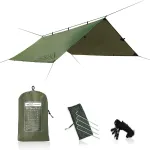 Dd Hammocks Dd 3x3 brezentas su 4 kuoliukais ir tempimo virvėmis, skirtas stovyklavimui, mi&scaron;kui ir skautams, mi&scaron;ko žalias, 100% atsparus vandeniui