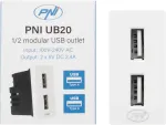 Dvigubas USB lizdas PNI UB20, 5V, 2.4A, modulinis, įmontuojamas, F tipo 1/2, stikliniam rėmeliui RM101W, RM202W