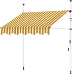 Balkono markizė nuo saulės 350 cm, prispaudžiama markizė su led lemputėmis, balta/oranžinė balkono markizė, nereikia gręžti, lango markizė