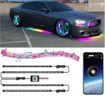 Led rgb neoninis automobilio važiuoklės ap&scaron;vietimas 2x60 + 2x90 app bluetooth